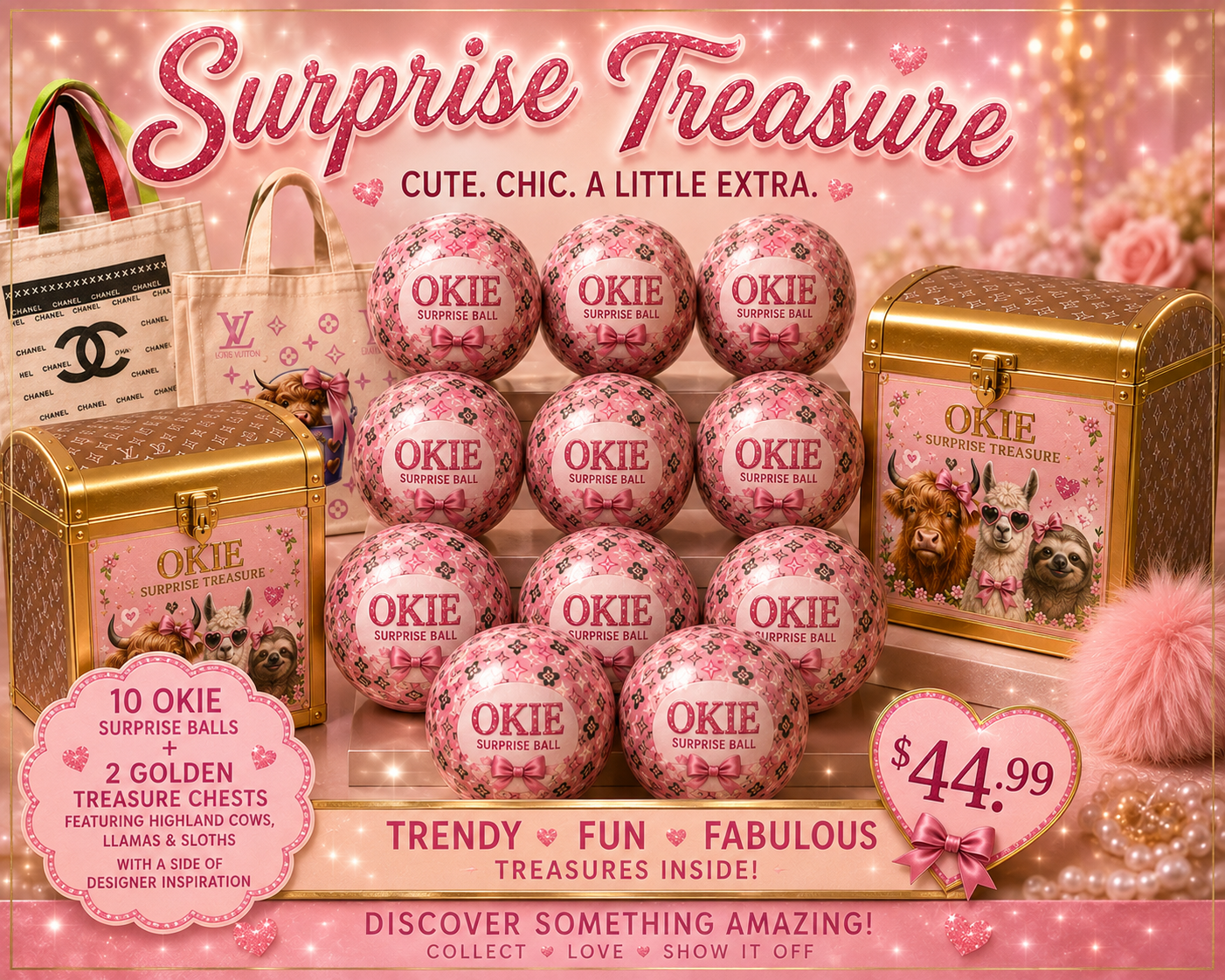 10 OKIE SURPRISE BALLS PLUS 2 GOLDEN TREASURE CHESTS