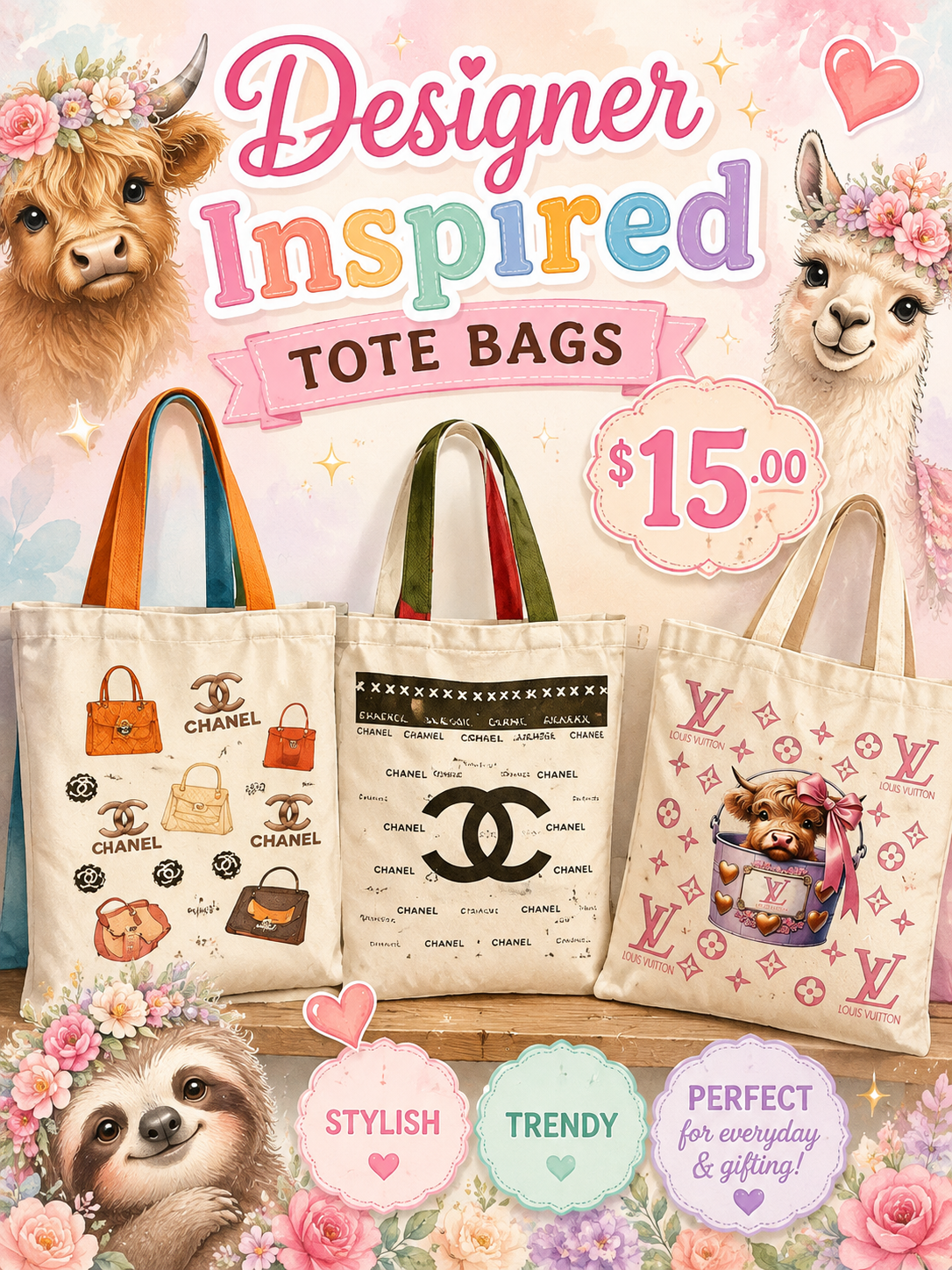 designer inspired large tote bag